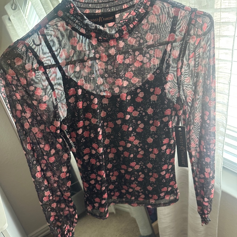 Almost famous long sleeve mesh with underwear tank top attached